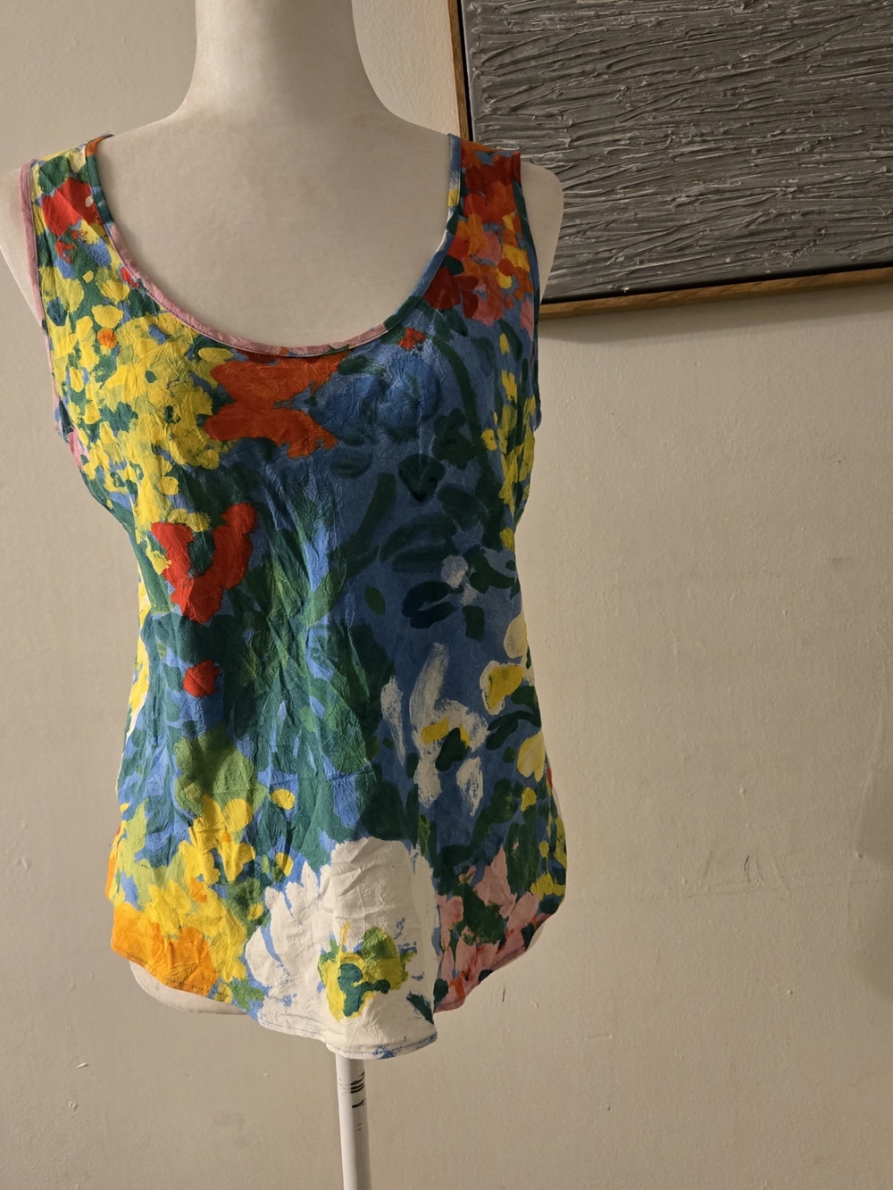 Jams World Multicolor Floral Scoop Neck Tank - Blue, Yellow, Red, Green